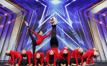 The Acro Crew performs onstage with a dog in America's Got Talent Season 21 Episode 1.